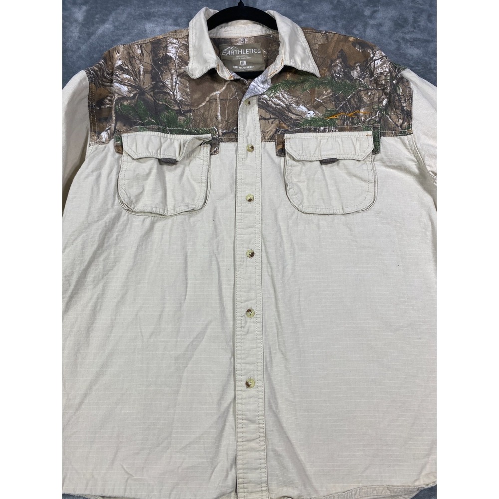 Realtree Fishing Shirt Men XL Canvas Hunting Outdoor Button Textured Camp Pocket